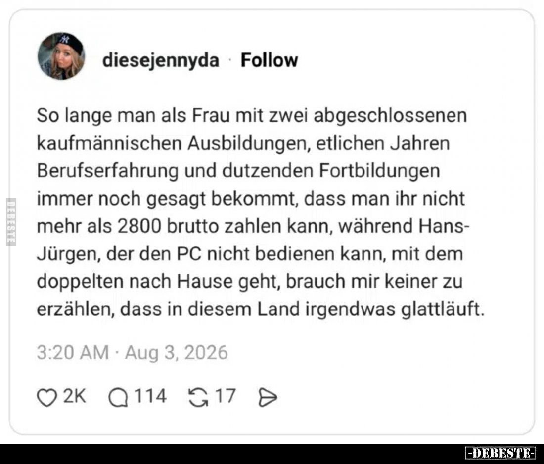 So lange man als Frau mit zwei abgeschlossenen kaufmännischen Ausbildungen, etlichen Jahren Berufserfahrung und dutzenden For...