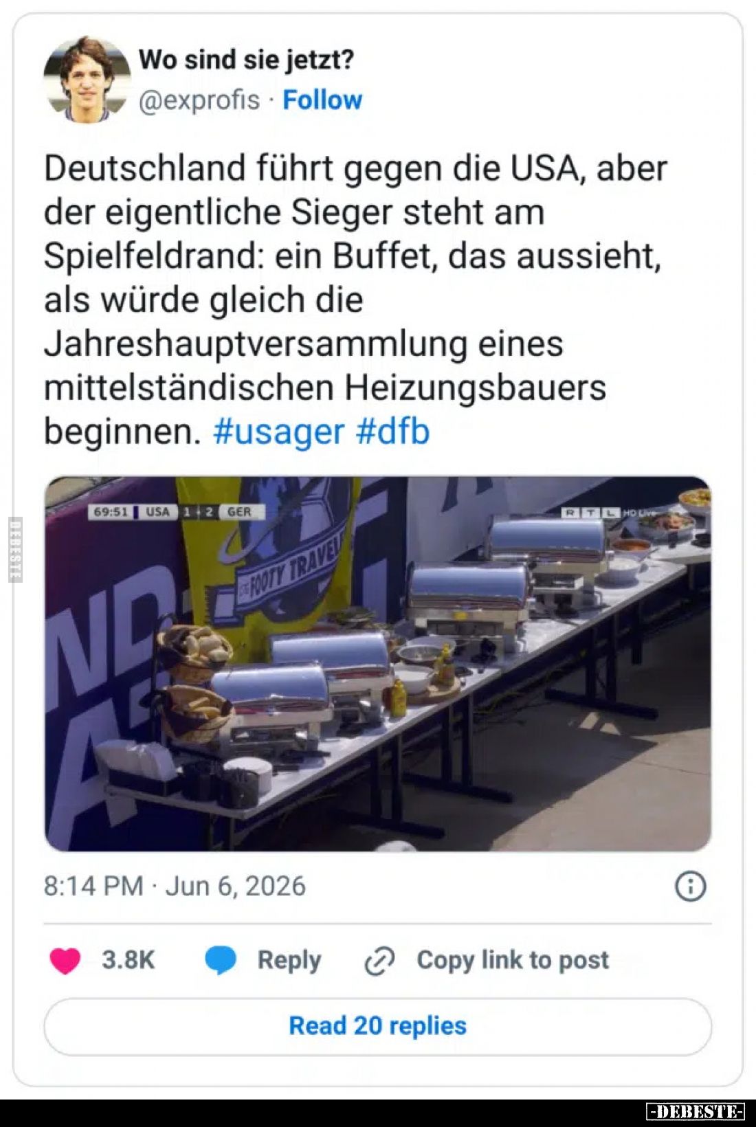 Wo sind sie jetzt?
Deutschland führt gegen die USA, aber der eigentliche Sieger steht am Spielfeldrand: ein Buffet, das auss...