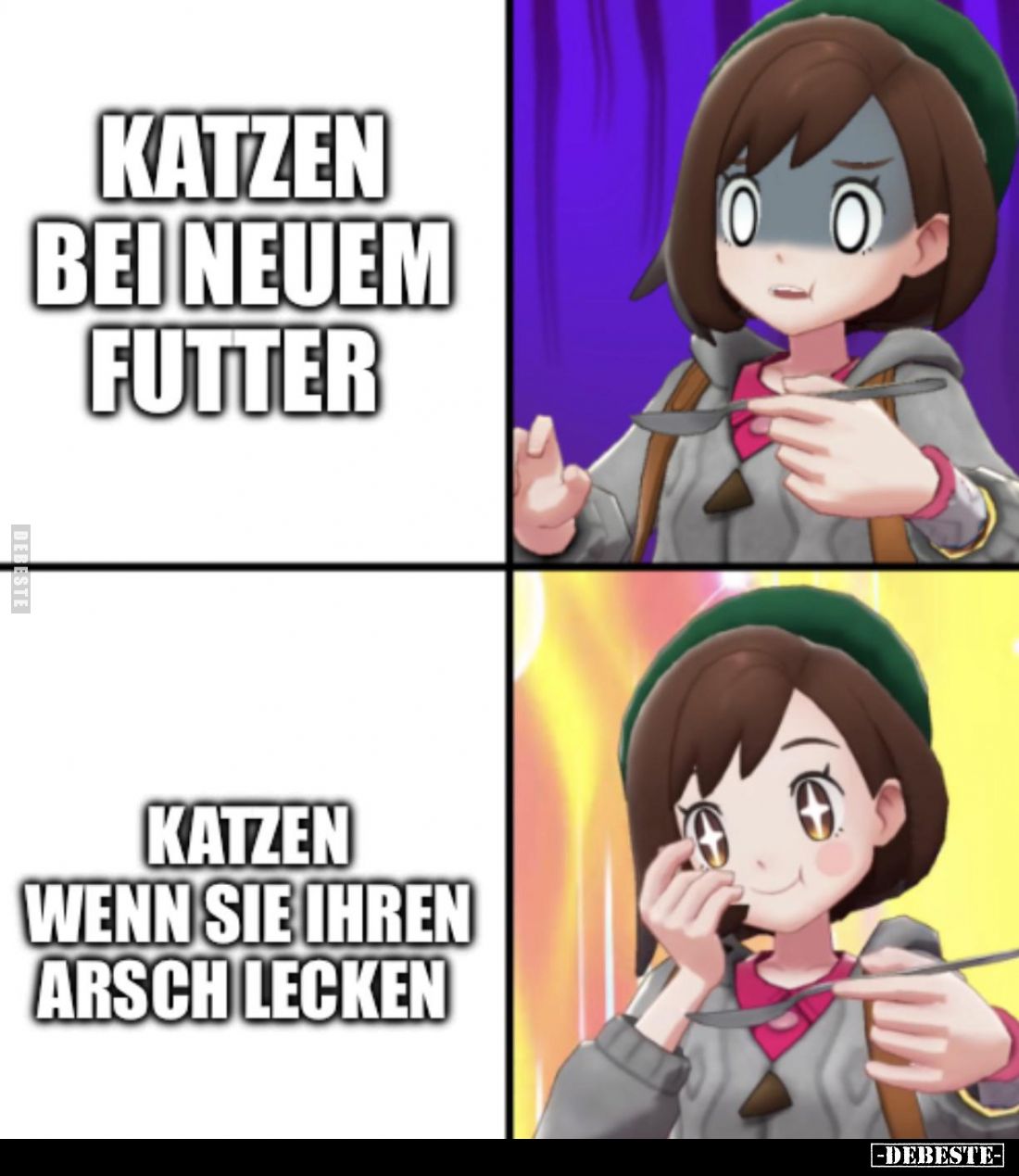 Katzen bei neuem Futter. -
Katzen wenn sie ihren Arsch lecken.