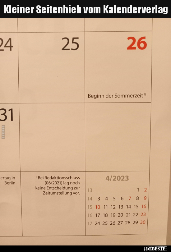 Kleiner Seitenhieb vom Kalenderverlag.. - Lustige Bilder | DEBESTE.de