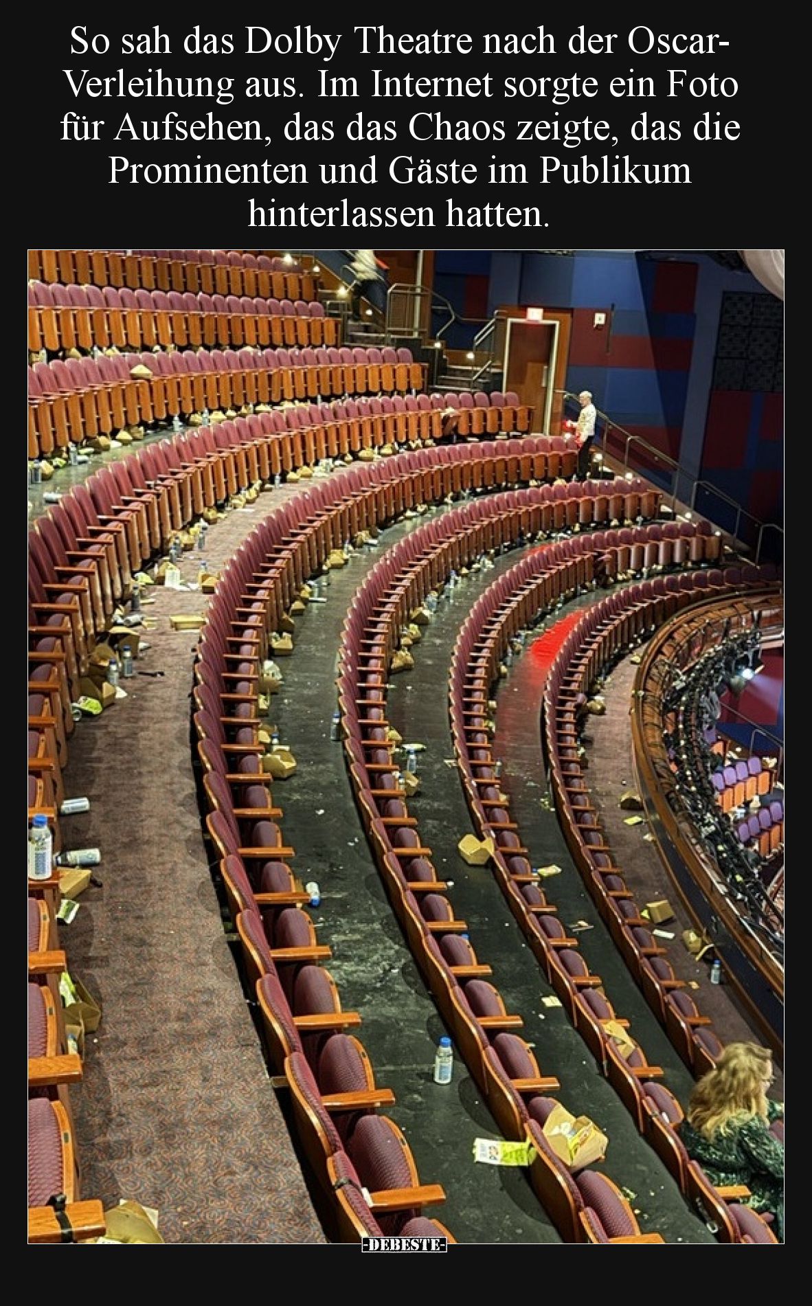 So sah das Dolby Theatre nach der Oscar-Verleihung aus. Im Internet sorgte ein Foto für Aufsehen, das das Chaos zeigte, das d...