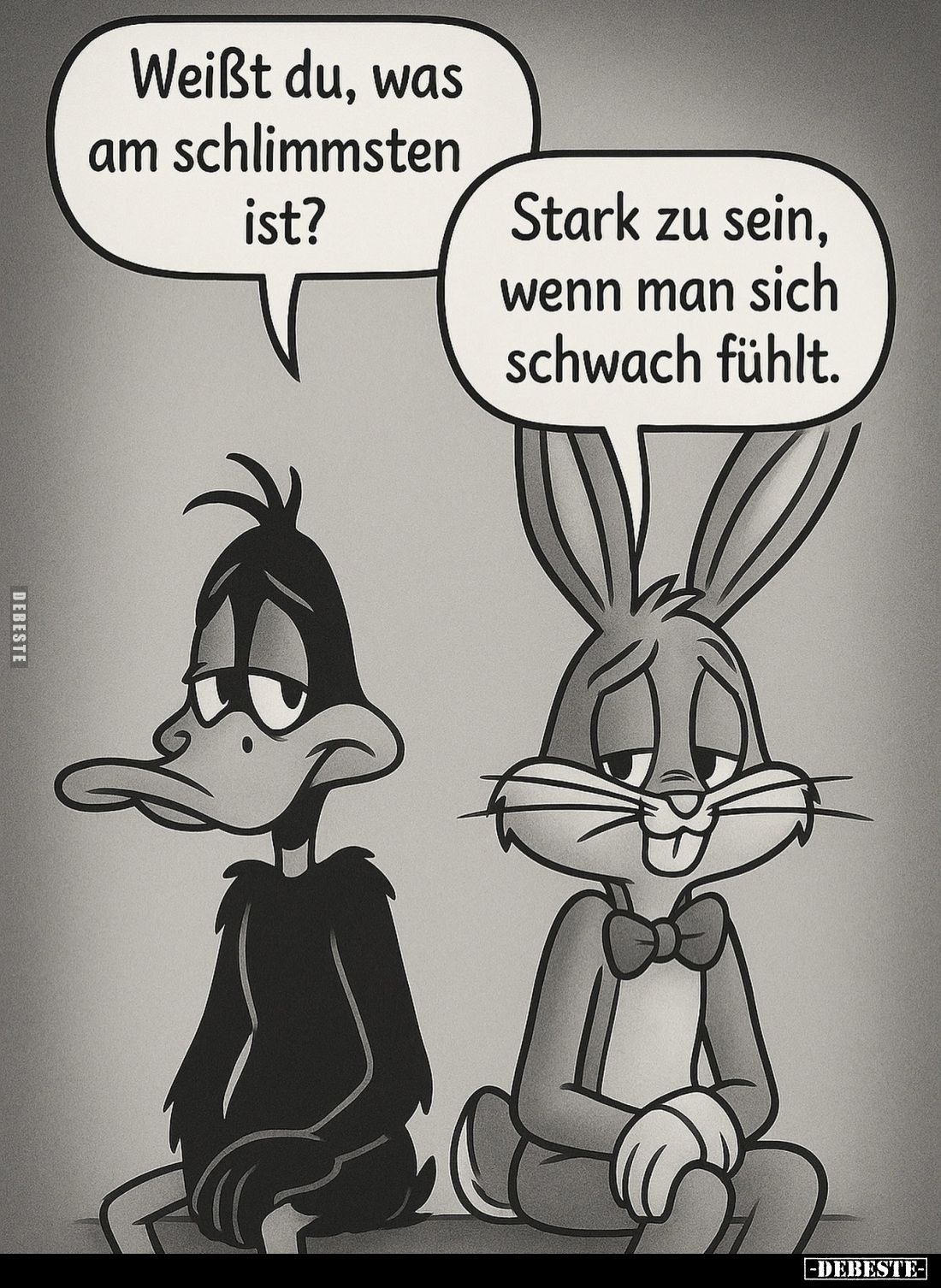 Weißt du, was am schlimmsten ist?
-
Stark zu sein, wenn man sich schwach fühlt.