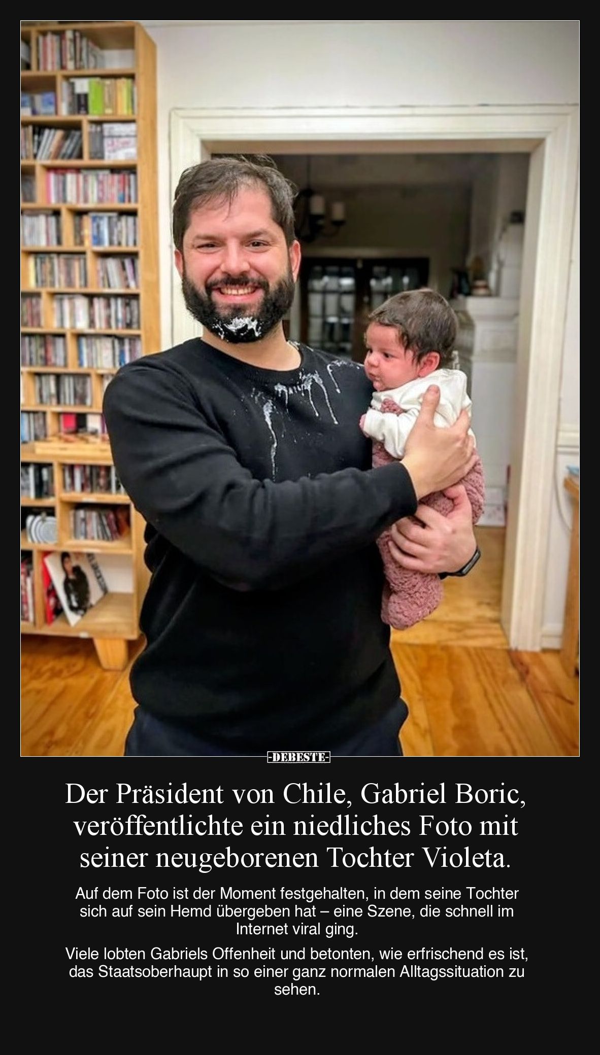 Der Präsident von Chile, Gabriel Boric, veröffentlichte ein niedliches Foto mit seiner neugeborenen Tochter Violeta.

Auf d...