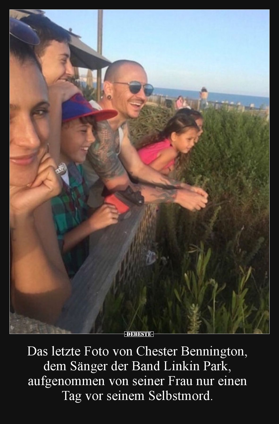 Das letzte Foto von Chester Bennington, dem Sänger der Band Linkin Park, aufgenommen von seiner Frau nur einen Tag vor seinem...