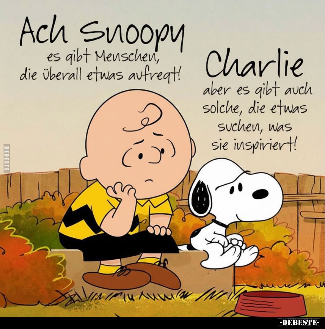 Ach Snoopy es gibt Menschen, die überall etwas aufregt!
-
Charlie aber es gibt auch solche, die etwas suchen, was sie inspi...