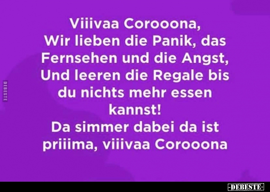 Villvaa Corooona, Wir lieben die Panik, das Fernsehen und.. - Lustige Bilder | DEBESTE.de