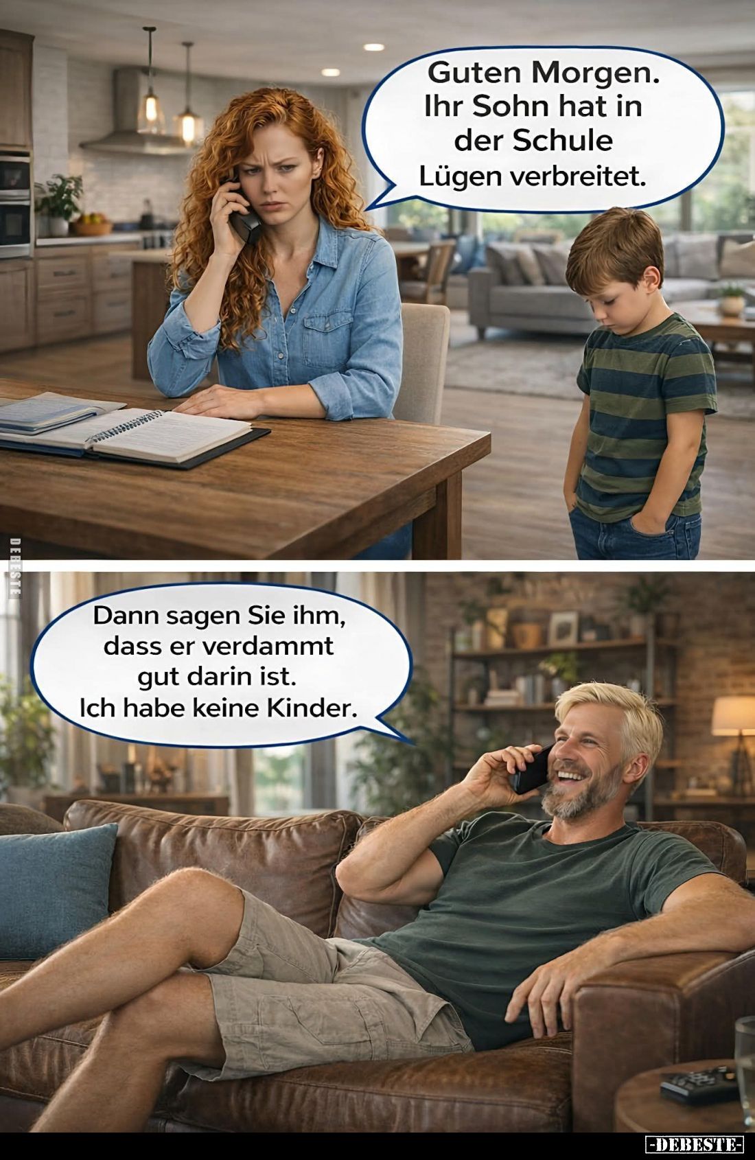 Guten Morgen. Ihr Sohn hat in der Schule Lügen verbreitet. -
Dann sagen Sie ihm, dass er verdammt gut darin ist. Ich habe ke...