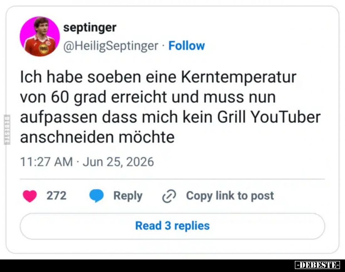 Ich habe soeben eine Kerntemperatur von 60 Grad erreicht und muss nun aufpassen dass mich kein Grill YouTuber anschneiden möc...
