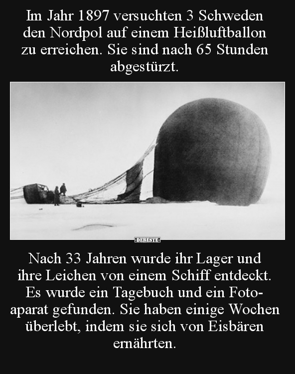 Im Jahr 1897 versuchten 3 Schweden den Nordpol auf einem..