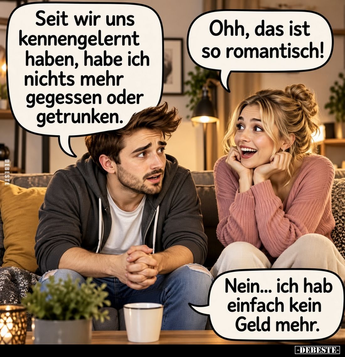 Seit wir uns kennengelernt haben, habe ich nichts mehr gegessen oder getrunken.
Ohh, das ist so romantisch!

Nein... ich h...