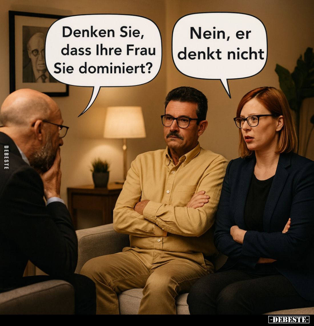 Denken Sie, dass Ihre Frau Sie dominiert? -
Nein, er denkt nicht.