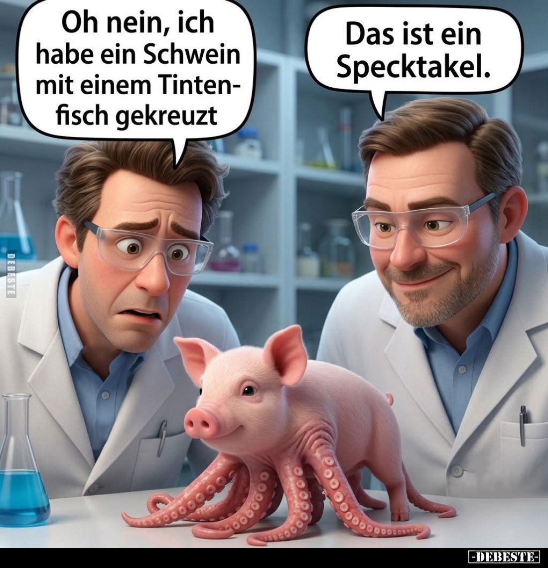 Oh nein, ich habe ein Schwein mit einem Tintenfisch gekreuzt. -
Das ist ein Spektakel.
