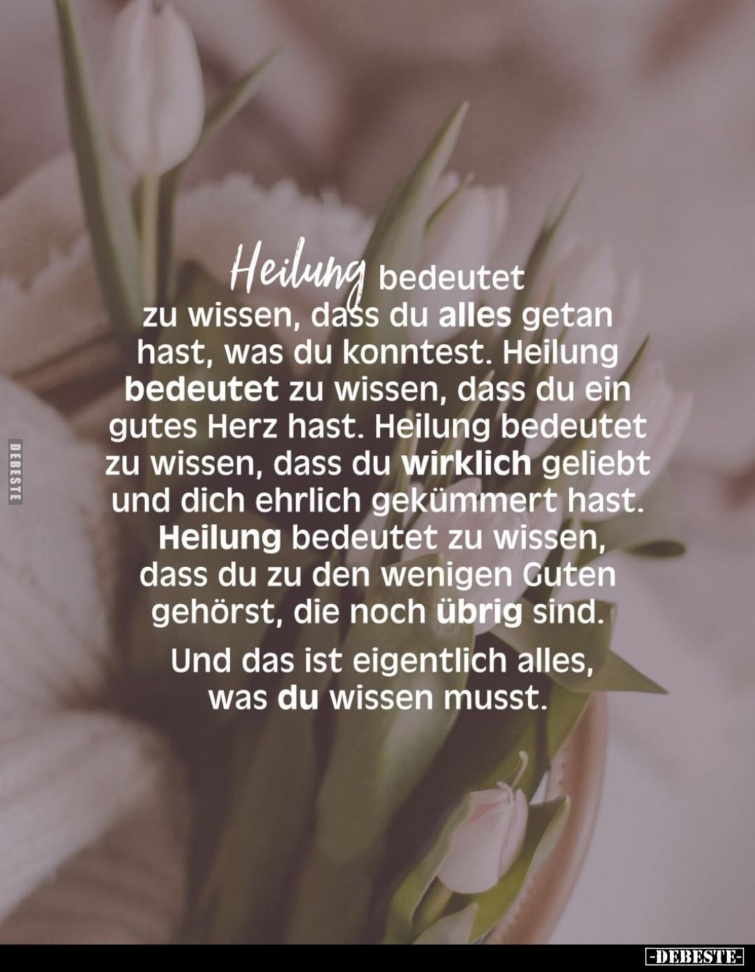 Heilung bedeutet zu wissen, dass du alles getan hast, was du konntest. Heilung bedeutet zu wissen, dass du ein gutes Herz has...