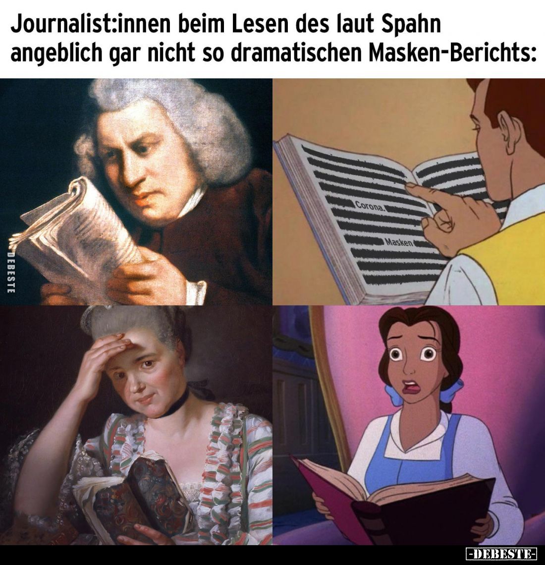 Journalist:innen beim Lesen des laut Spahn angeblich gar nicht so dramatischen Masken-Berichts: