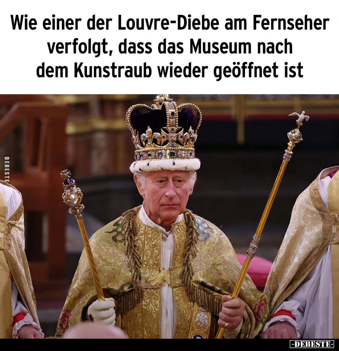 Wie einer der Louvre-Diebe am Fernseher verfolgt, dass das Museum nach dem Kunstraub wieder geöffnet ist.