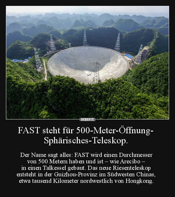 FAST steht für 500-Meter-Öffnung- Sphärisches-Teleskop...