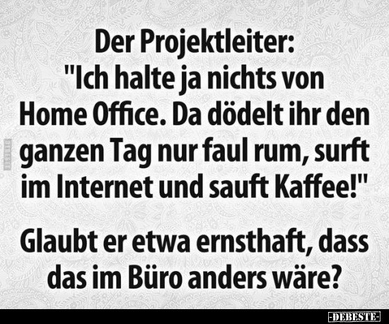 Der Projektleiter: "Ich halte ja nichts von Home Office.." - Lustige Bilder | DEBESTE.de