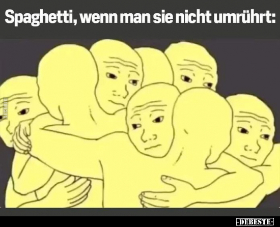 Spaghetti, wenn man sie nicht umrührt: