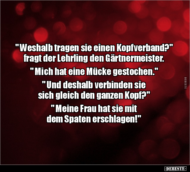 " Weshalb tragen sie einen Kopfverband?" fragt der Lehrling.. - Lustige Bilder | DEBESTE.de