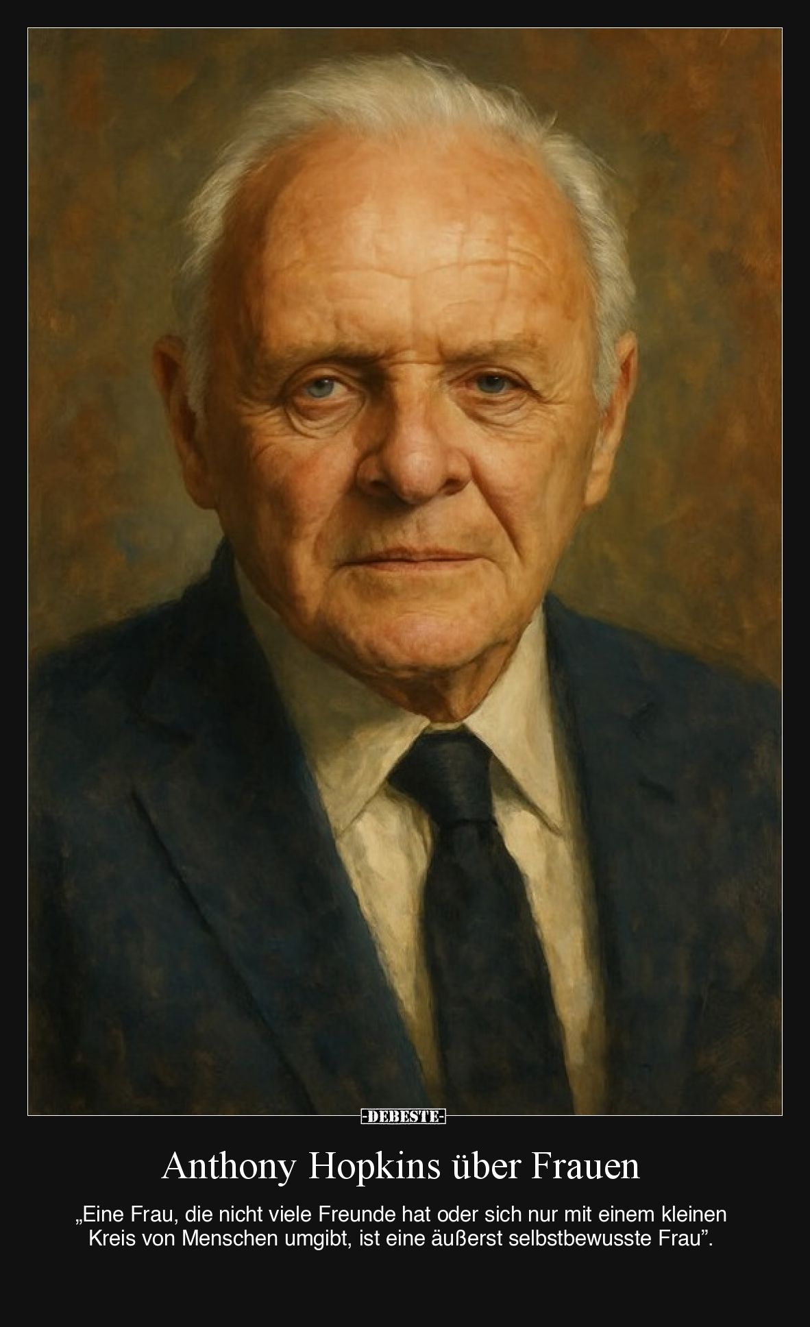 Anthony Hopkins über Frauen

„Eine Frau, die nicht viele Freunde hat oder sich nur mit einem kleinen Kreis von Menschen umg...