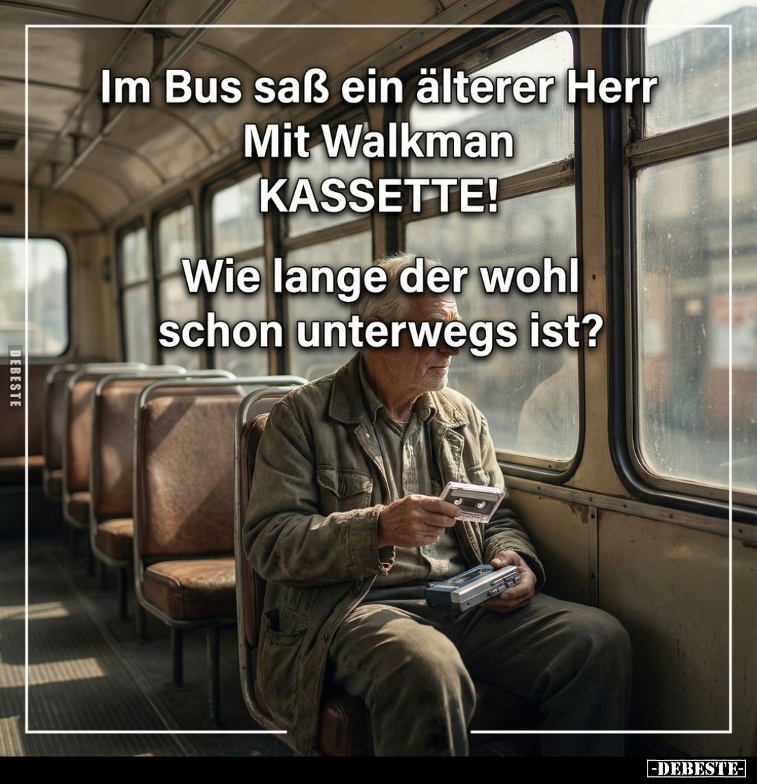 Im Bus saß ein älterer Herr Mit Walkman KASSETTE!

Wie lange der wohl schon unterwegs ist?