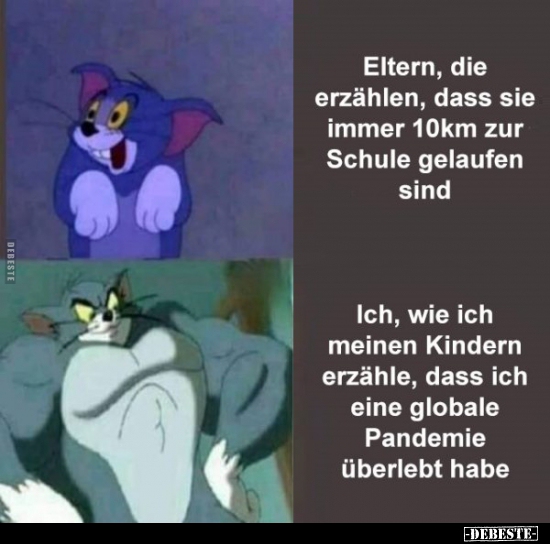 Eltern, die erzählen, dass sie immer 10km zur Schule..