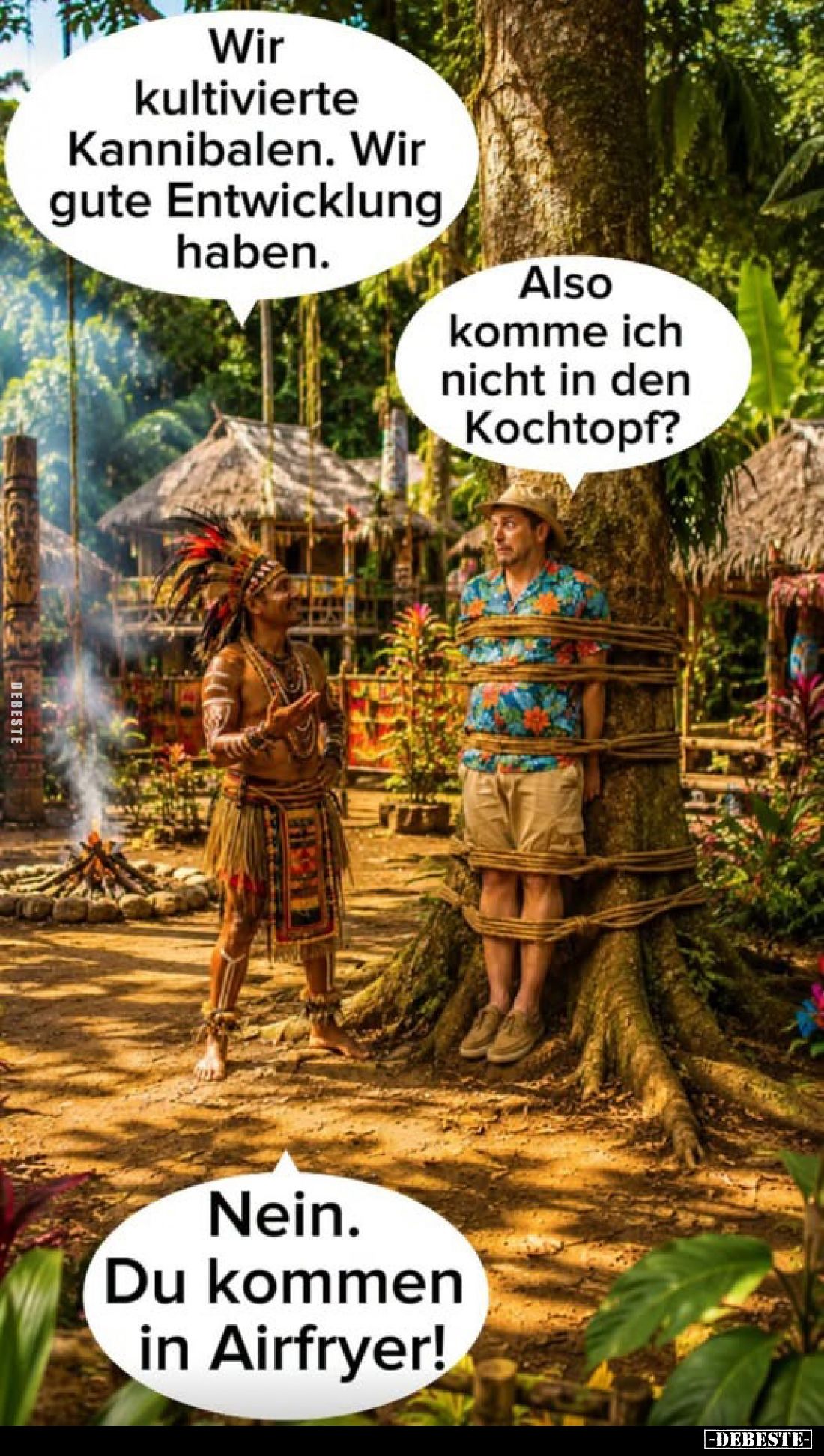Wir kultivierte Kannibalen. Wir gute Entwicklung haben.
-
Also komme ich nicht in den Kochtopf?
-
Nein. Du kommen in Airf...