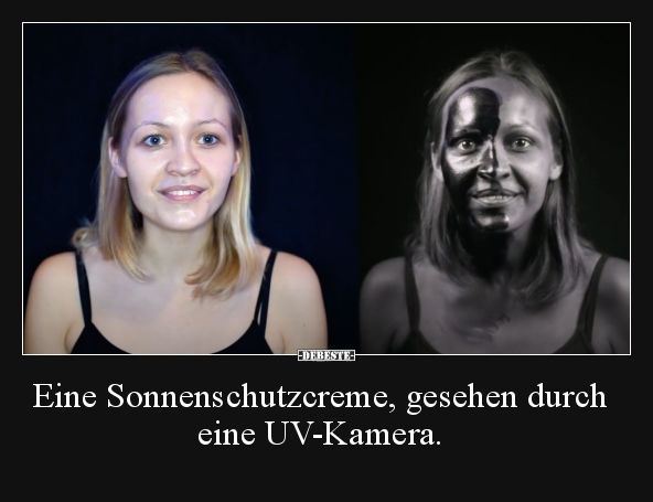 Eine Sonnenschutzcreme, gesehen durch eine UV-Kamera...