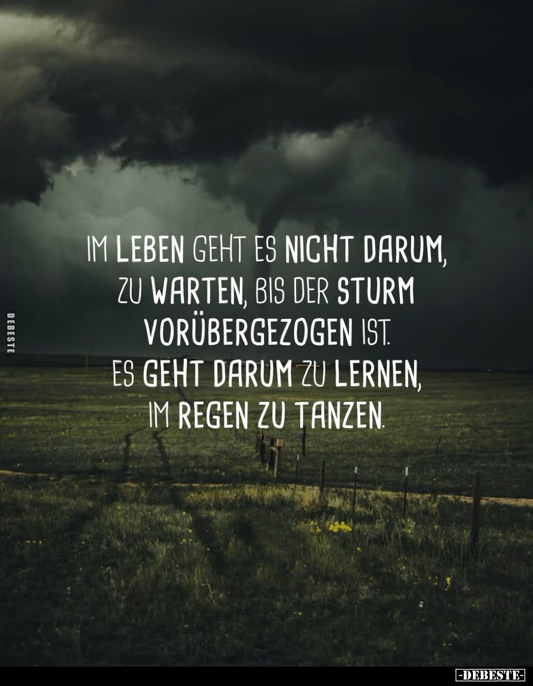 Im Leben geht es nicht darum, zu warten, bis der Sturm vorübergezogen ist. Es geht darum zu lernen, im Regen zu tanzen.