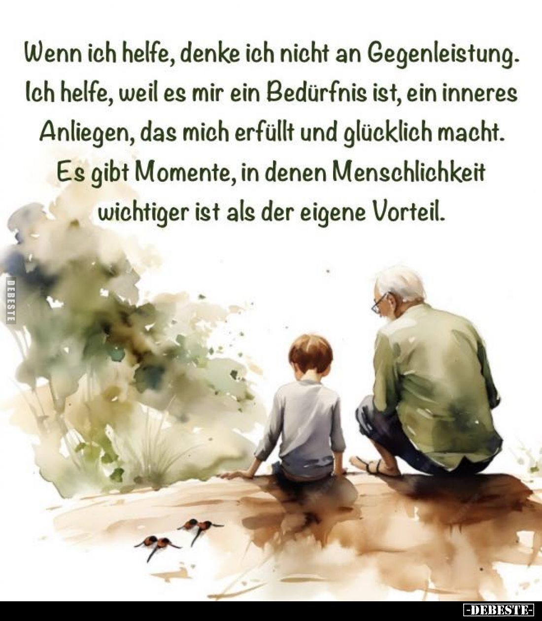 Wenn ich helfe, denke ich nicht an Gegenleistung. Ich helfe, weil es mir ein Bedürfnis ist, ein inneres Anliegen, das mich er...