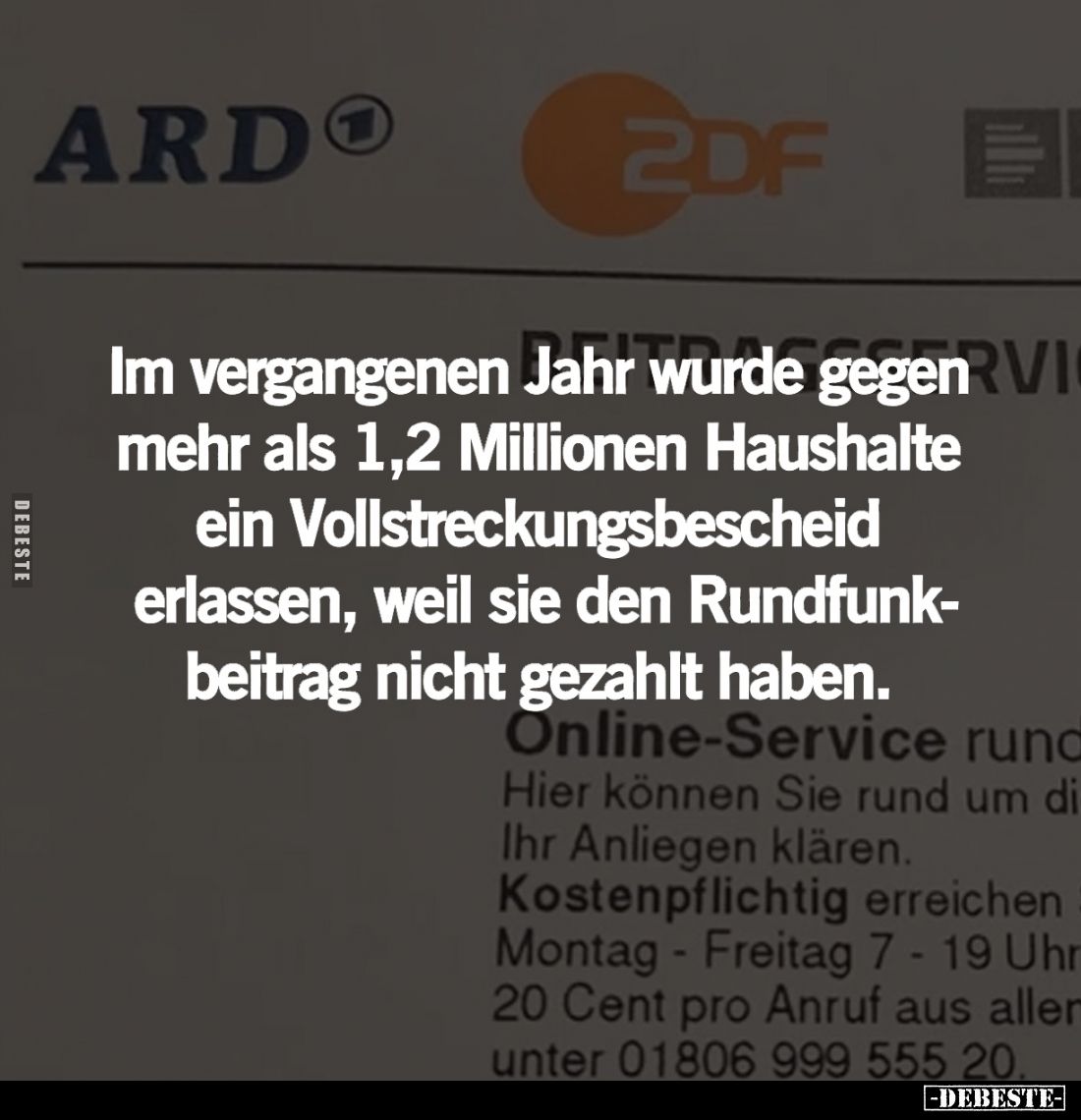Im vergangenen Jahr wurde gegen mehr als 1,2 Millionen Haushalte ein Vollstreckungsbescheid erlassen, weil sie den Rundfunkbe...