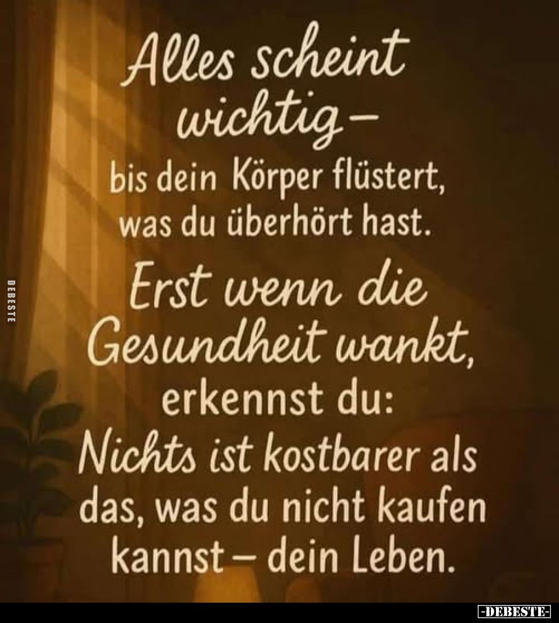 Alles scheint wichtig - bis dein Körper flüstert, was du überhört hast. 
Erst wenn die Gesundheit wankt, erkennst du: Nichts...