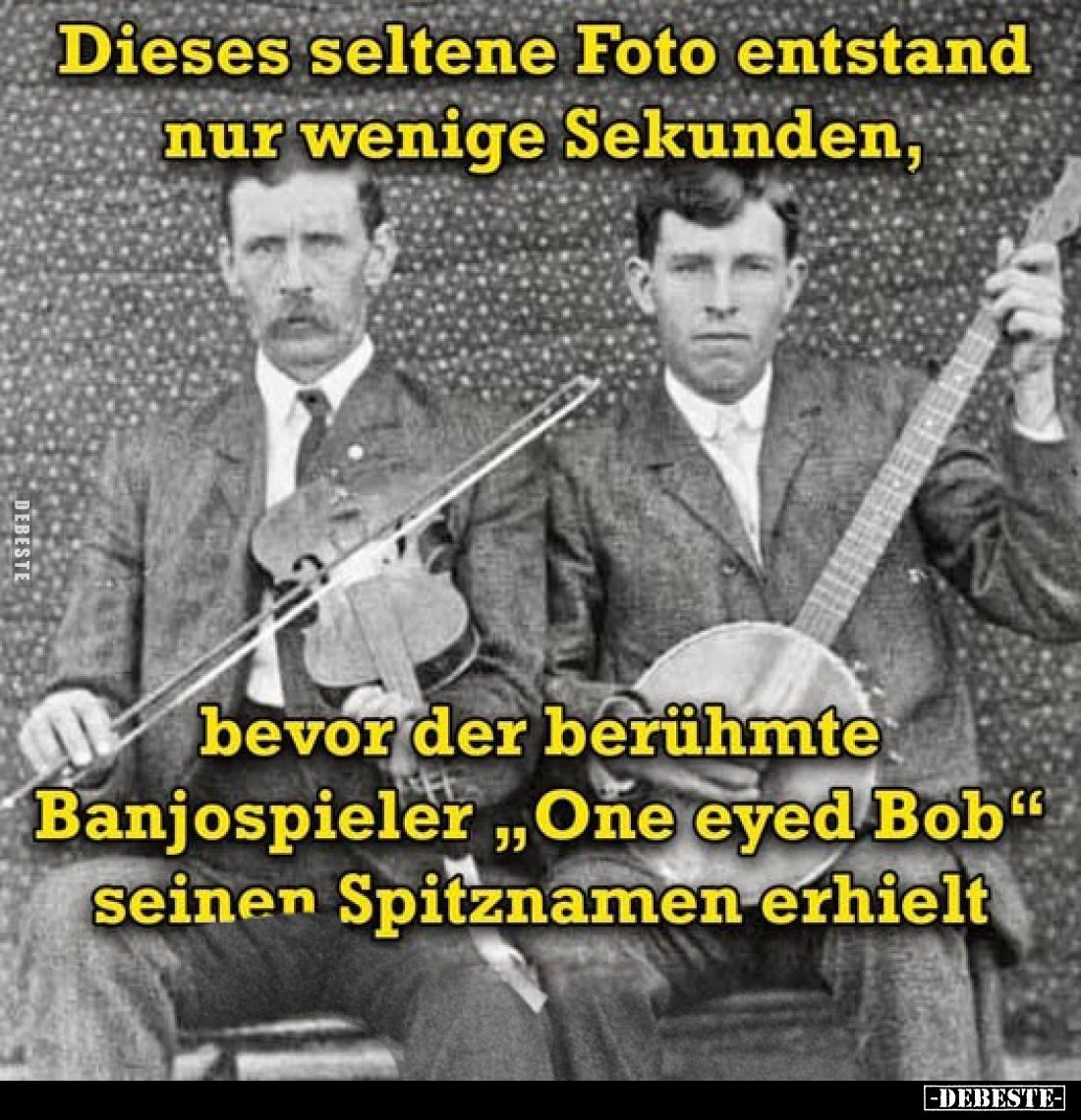 Dieses seltene Foto entstand nur wenige Sekunden, bevor der berühmte Banjospieler „One eyed Bob" seinen Spitznamen erhie...