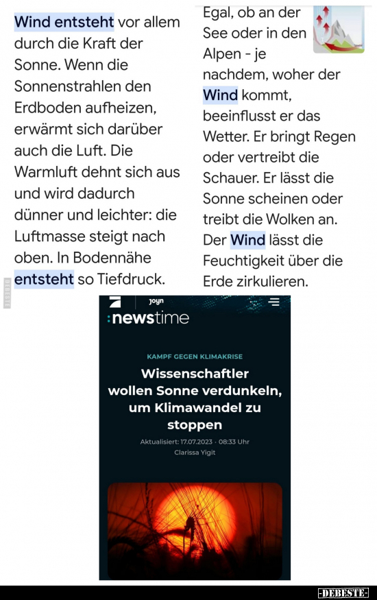 Wind entsteht vor allem durch die Kraft der Sonne.. - Lustige Bilder | DEBESTE.de