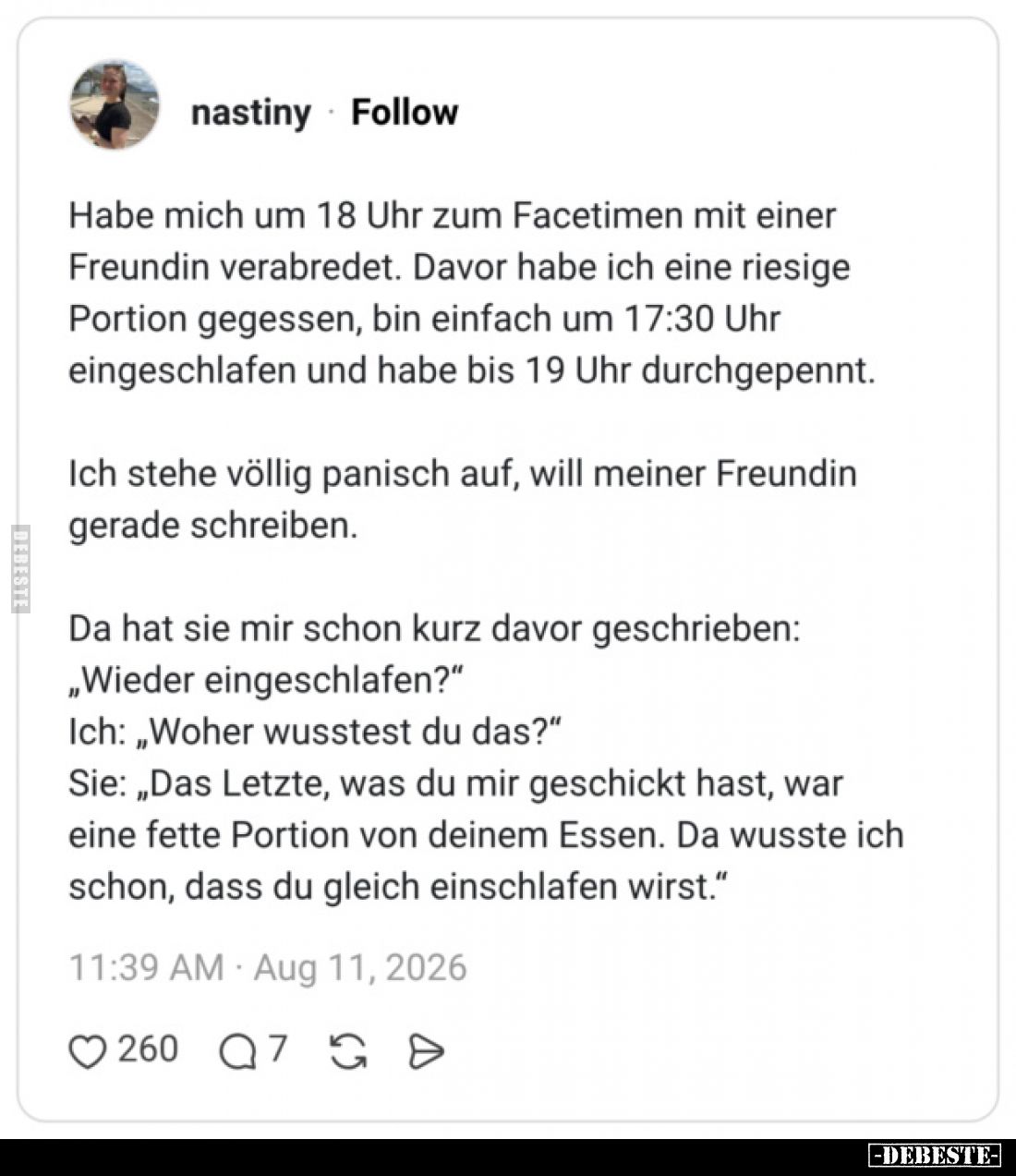 Habe mich um 18 Uhr zum Facetimen mit einer Freundin verabredet. Davor habe ich eine riesige Portion gegessen, bin einfach um...