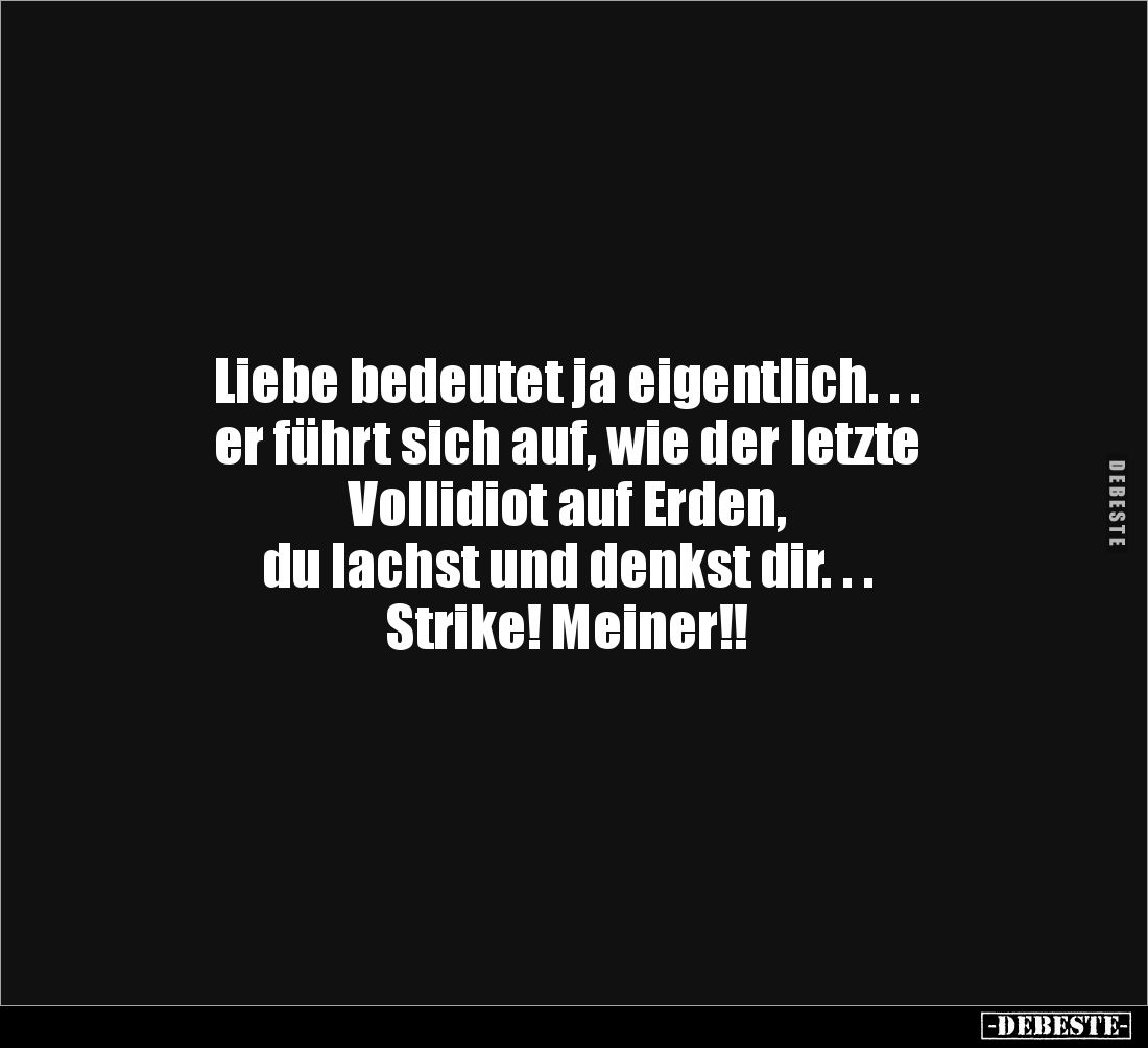 Liebe bedeutet ja eigentlich. . .
er führt sich auf, wie der letzte
Vollidiot auf Erden,
du lachst und denkst dir. . .
St...