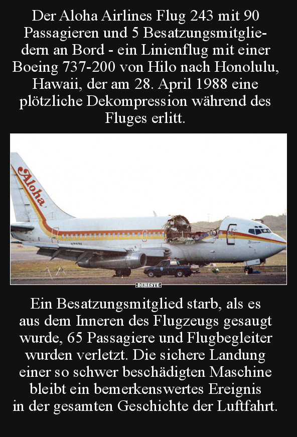Der Aloha Airlines Flug 243 mit 90 Passagieren und 5.. - Lustige Bilder | DEBESTE.de
