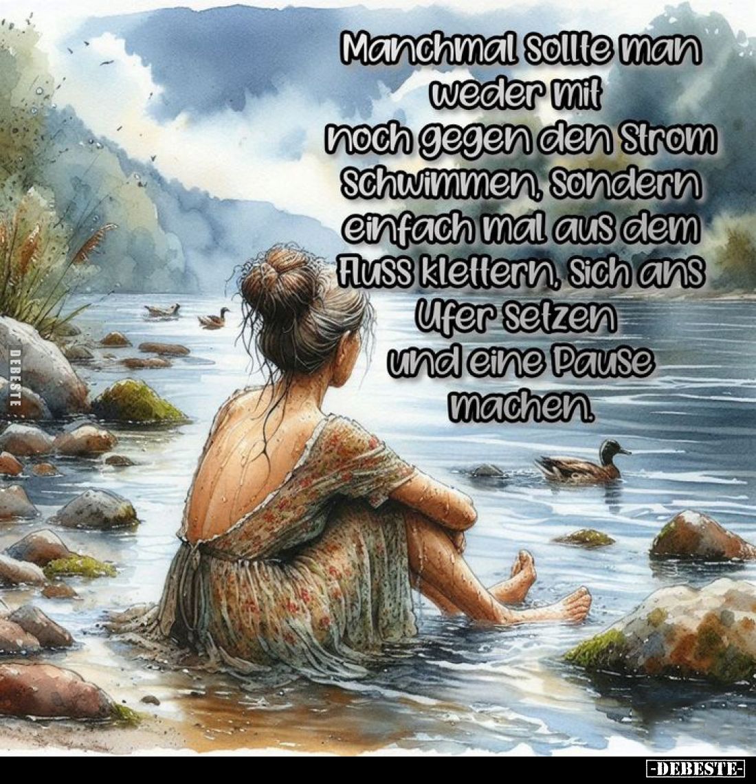 Manchmal sollte man weder mit noch gegen den Strom Schwimmen, sondern einfach mal aus dem Fluss klettern, sich ans Ufer setze...