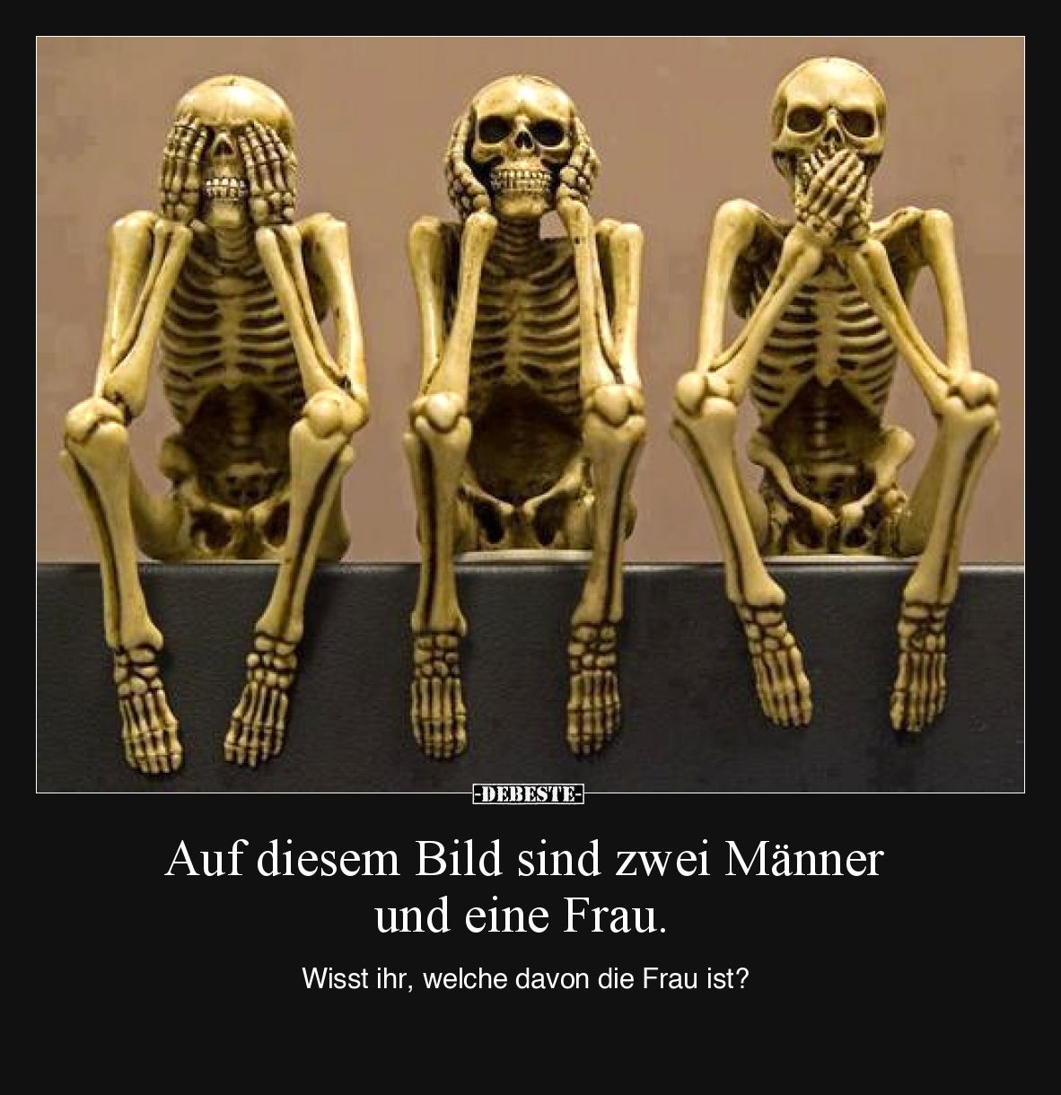 Auf diesem Bild sind zwei Männer und eine Frau.
Wisst ihr, welche davon die Frau ist?