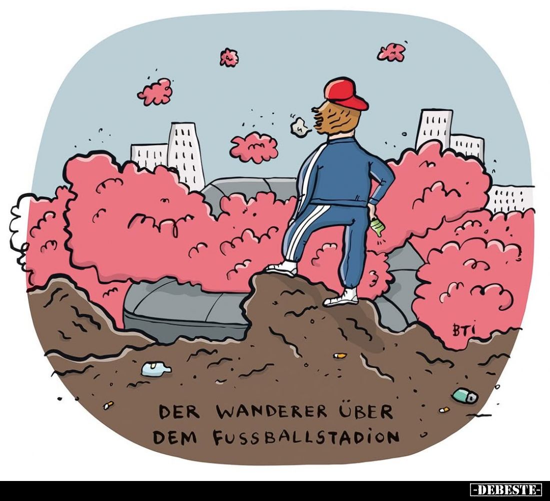 Der Wanderer über dem Fußballstadion.