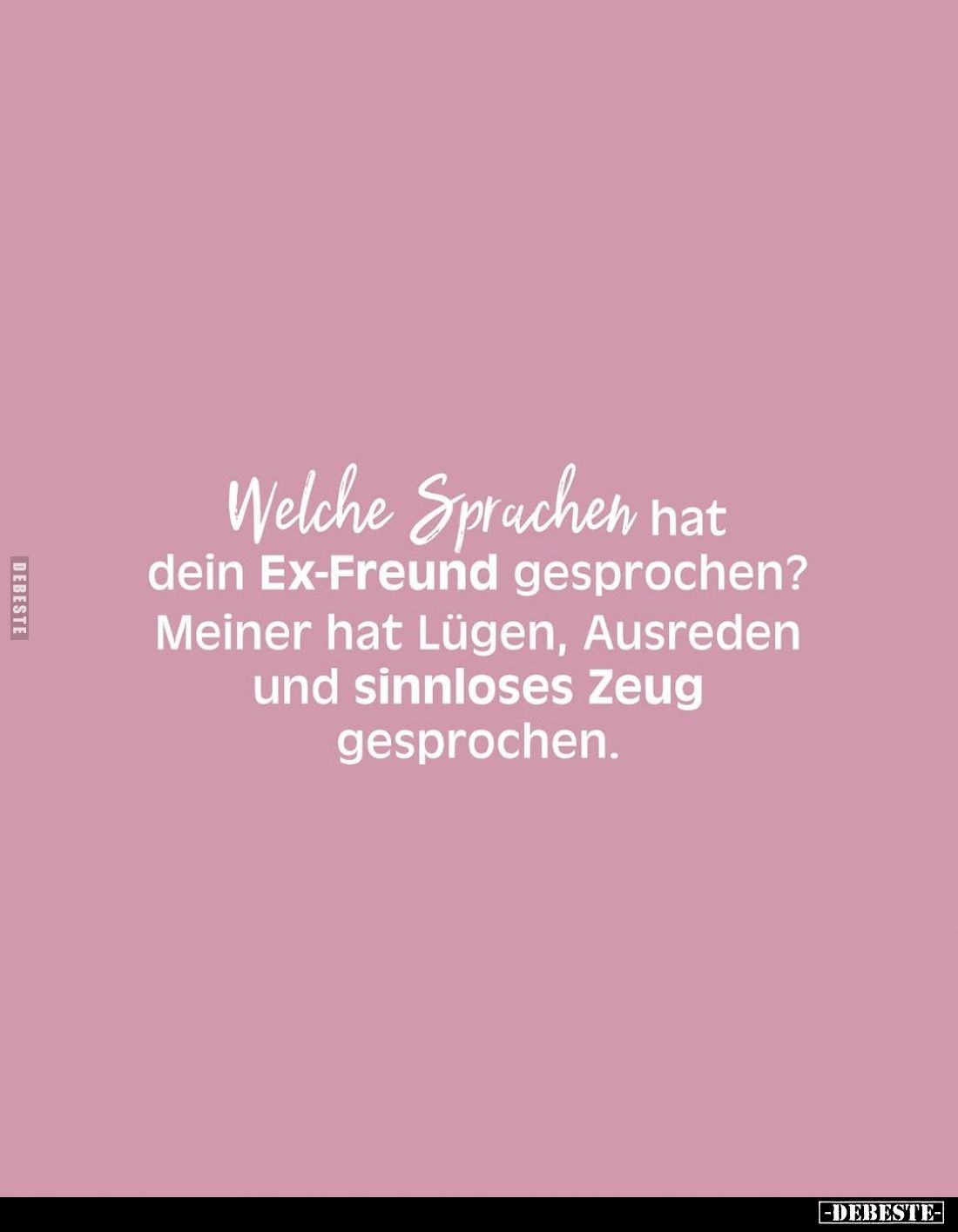 Welche Sprachen hat dein Ex-Freund gesprochen?
Meiner hat Lügen, Ausreden und sinnloses Zeug gesprochen.