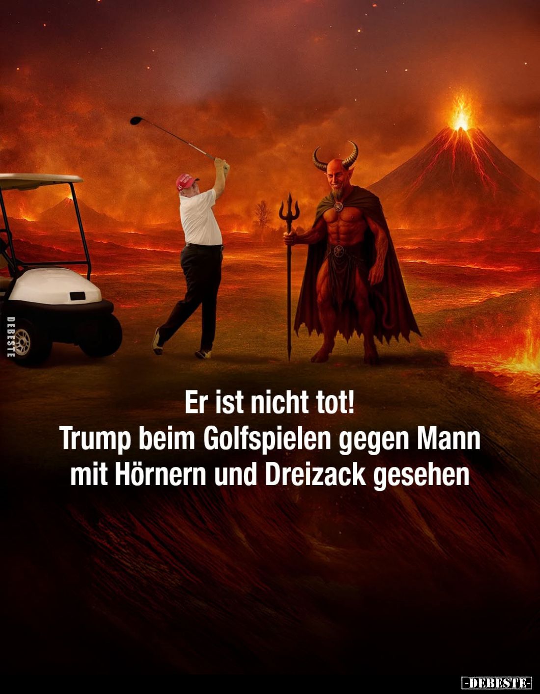 Er ist nicht tot! Trump beim Golfspielen gegen Mann mit Hörnern und Dreizack gesehen.