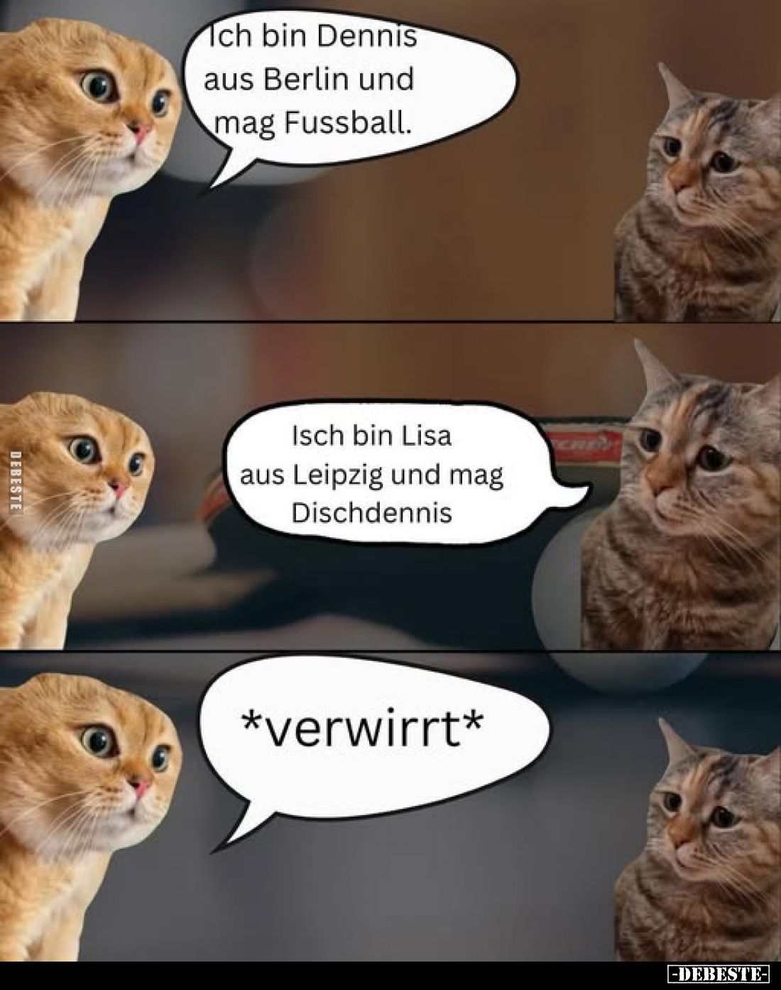 Ich bin Dennis aus Berlin und mag Fussball.
Isch bin Lisa aus Leipzig und mag Dischdennis.
*verwirrt*