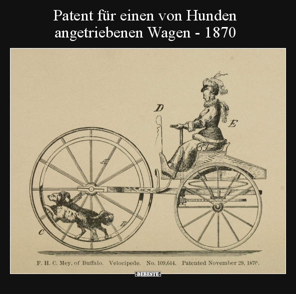 Patent für einen von Hunden angetriebenen Wagen - 1870.. - Lustige Bilder | DEBESTE.de