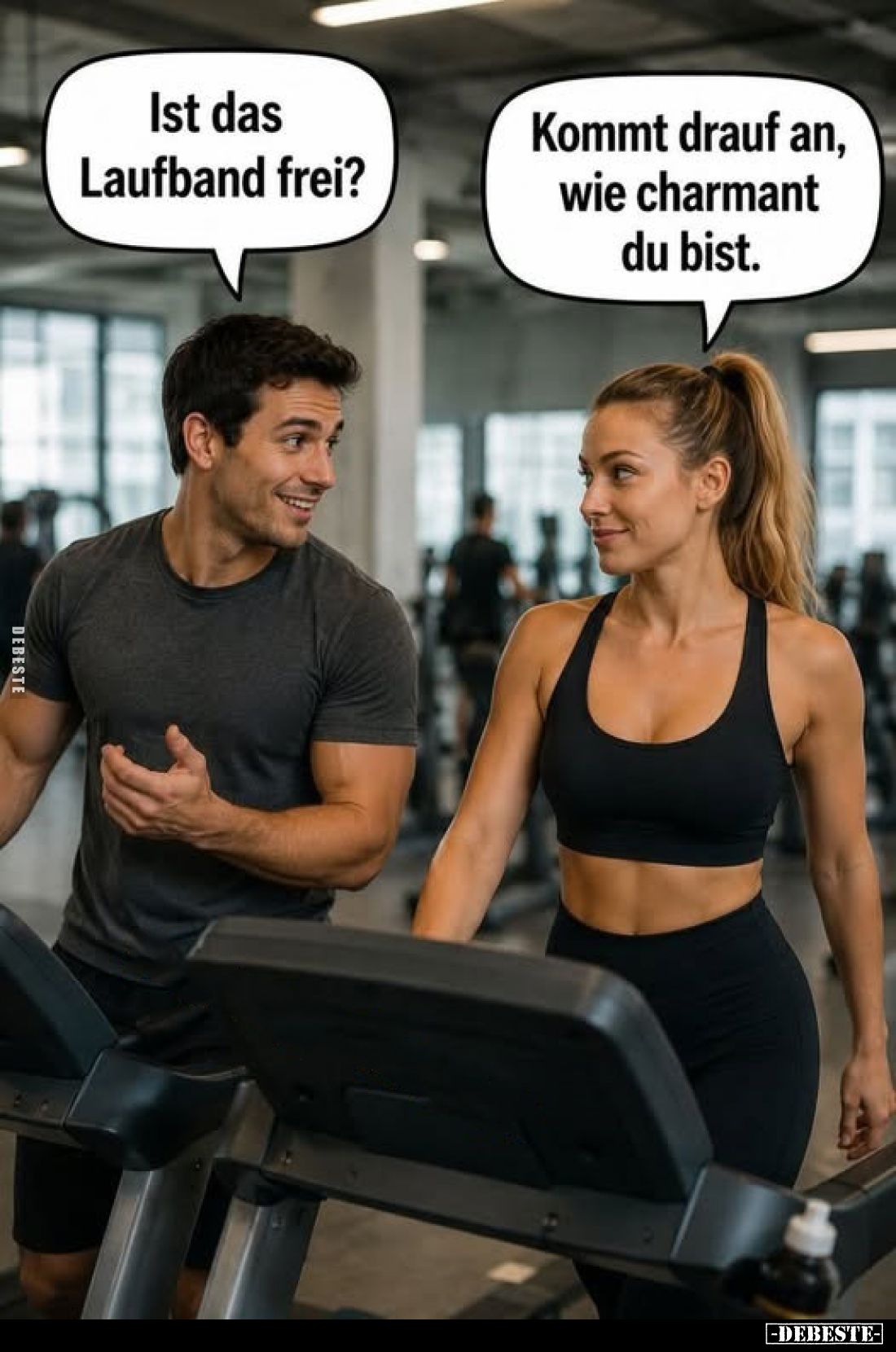 Ist das Laufband frei?
-
Kommt drauf an, wie charmant du bist.