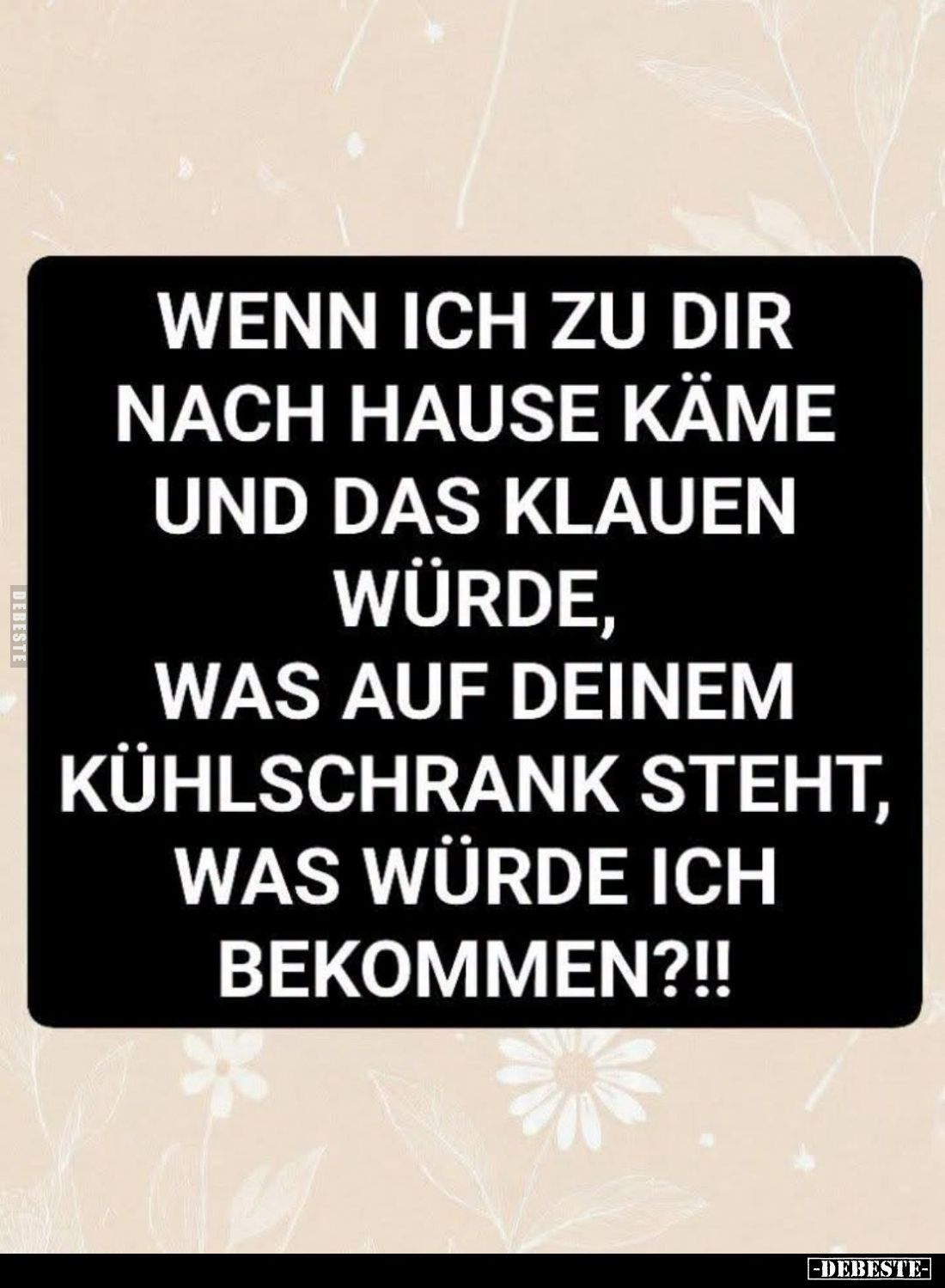 Wenn ich zu dir nach Hause käme und das Klauen würde, was auf deinem Kühlschrank steht, was würde ich bekommen?!!