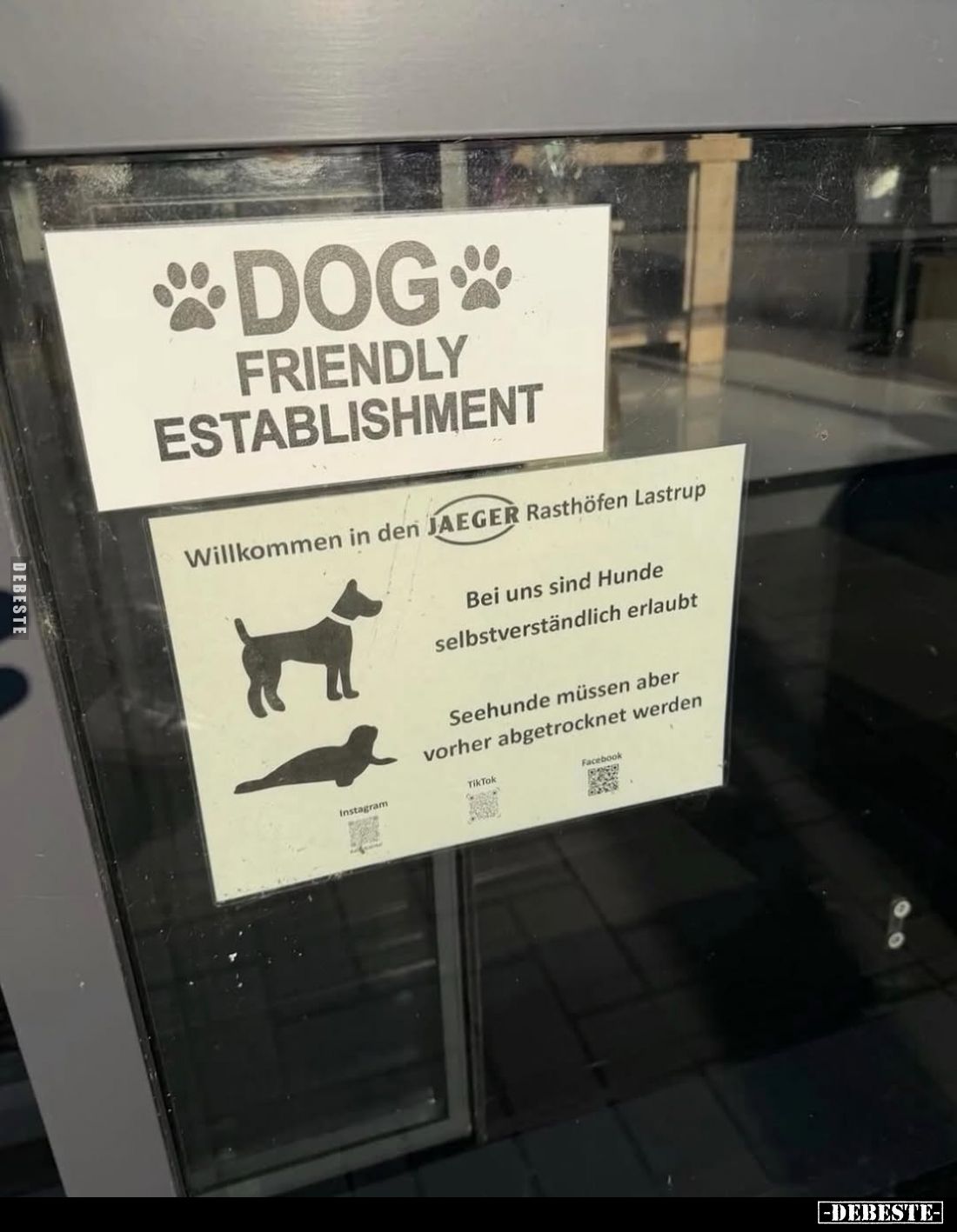 Dog
friendly establishment.
Bei uns sind Hunde selbstverständlich erlaubt.
Seehunde müssen aber vorher abgetrocknet werden...