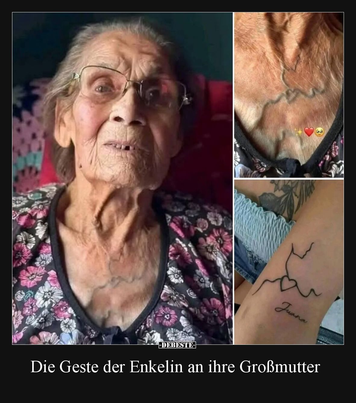 Die Geste der Enkelin an ihre Großmutter