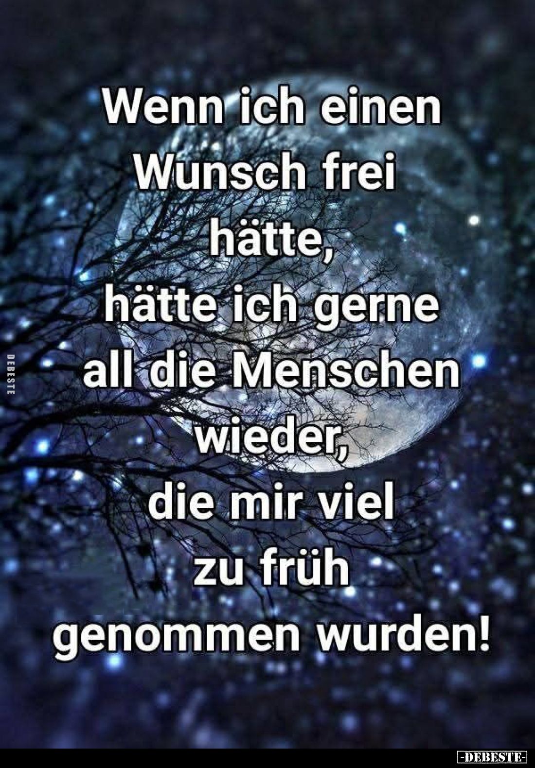 Wenn ich einen Wunsch frei hätte, hätte ich gerne all die Menschen wieder, die mir viel zu früh genommen wurden!
