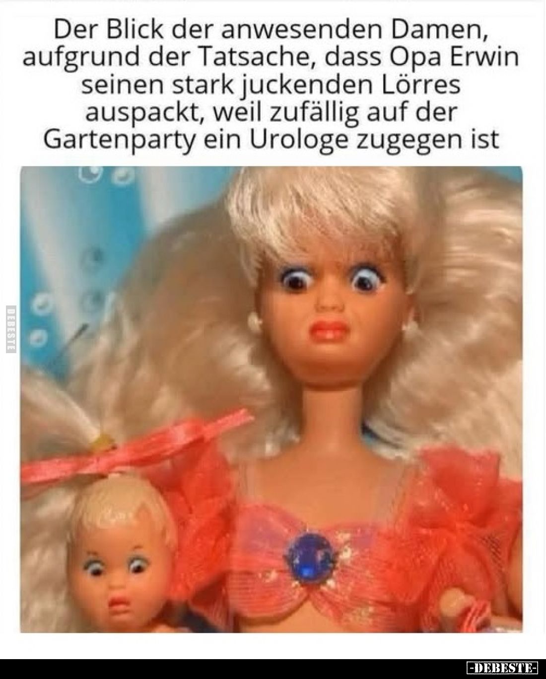 Der Blick der anwesenden Damen, aufgrund der Tatsache, dass Opa Erwin seinen stark juckenden Lörres auspackt, weil zufällig a...